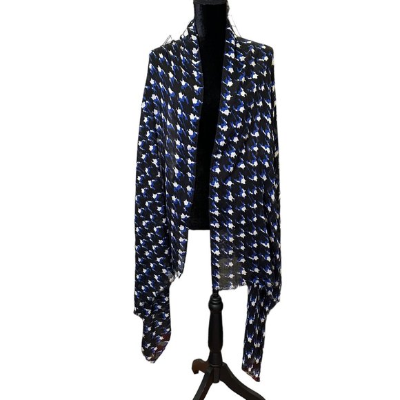 Unbranded Scarf Womens Long Rectangle Blue White Houndstooth Lightweight Fringe - Picture 3 of 7
